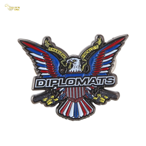 Custom Zinc Alloy Flat Security Credentials Featuring 2D Soft Enamel Or Black Laser Engraving, with Metal Clip Fastener And Paper Box Packaging. Suitable for Diplomats