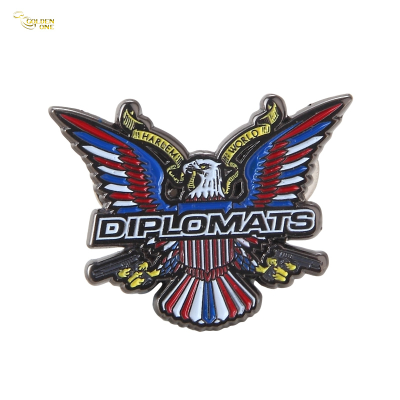 Custom Zinc Alloy Flat Security Credentials Featuring 2D Soft Enamel Or Black Laser Engraving, with Metal Clip Fastener And Paper Box Packaging. Suitable for Diplomats