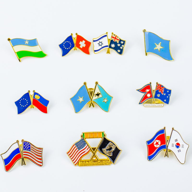Gold Plated Bilateral Friendship Flag Pin with Matte Paint Finish and Zinc Alloy Construction for Diplomatic Events and Cultural Exchange Ceremonies