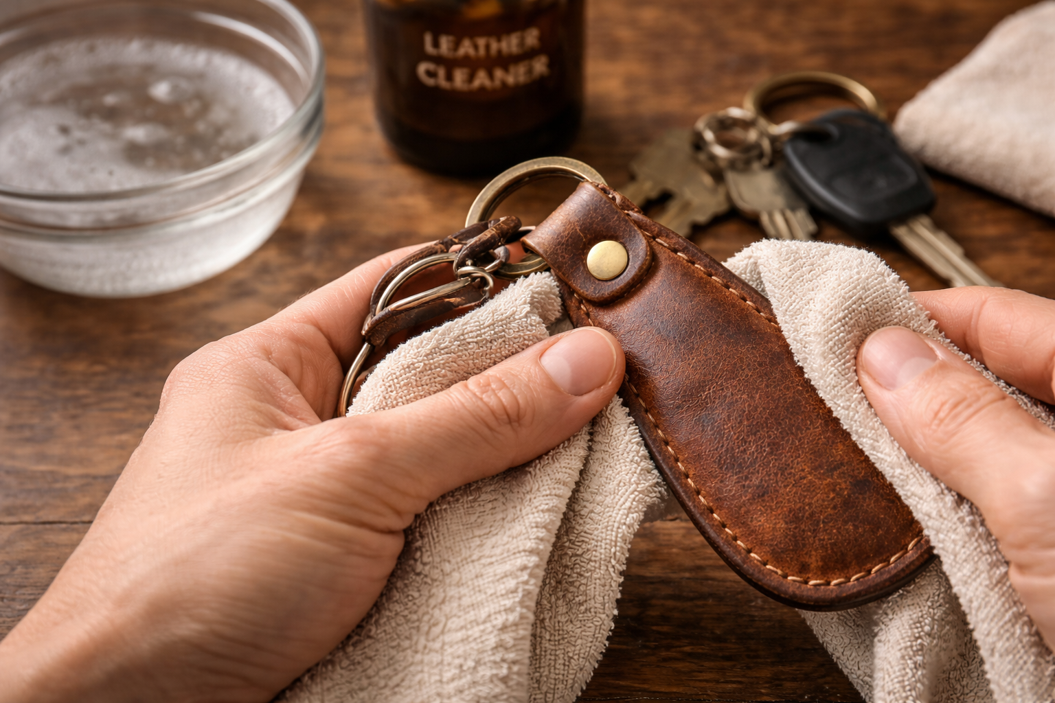 wiping leather keychain