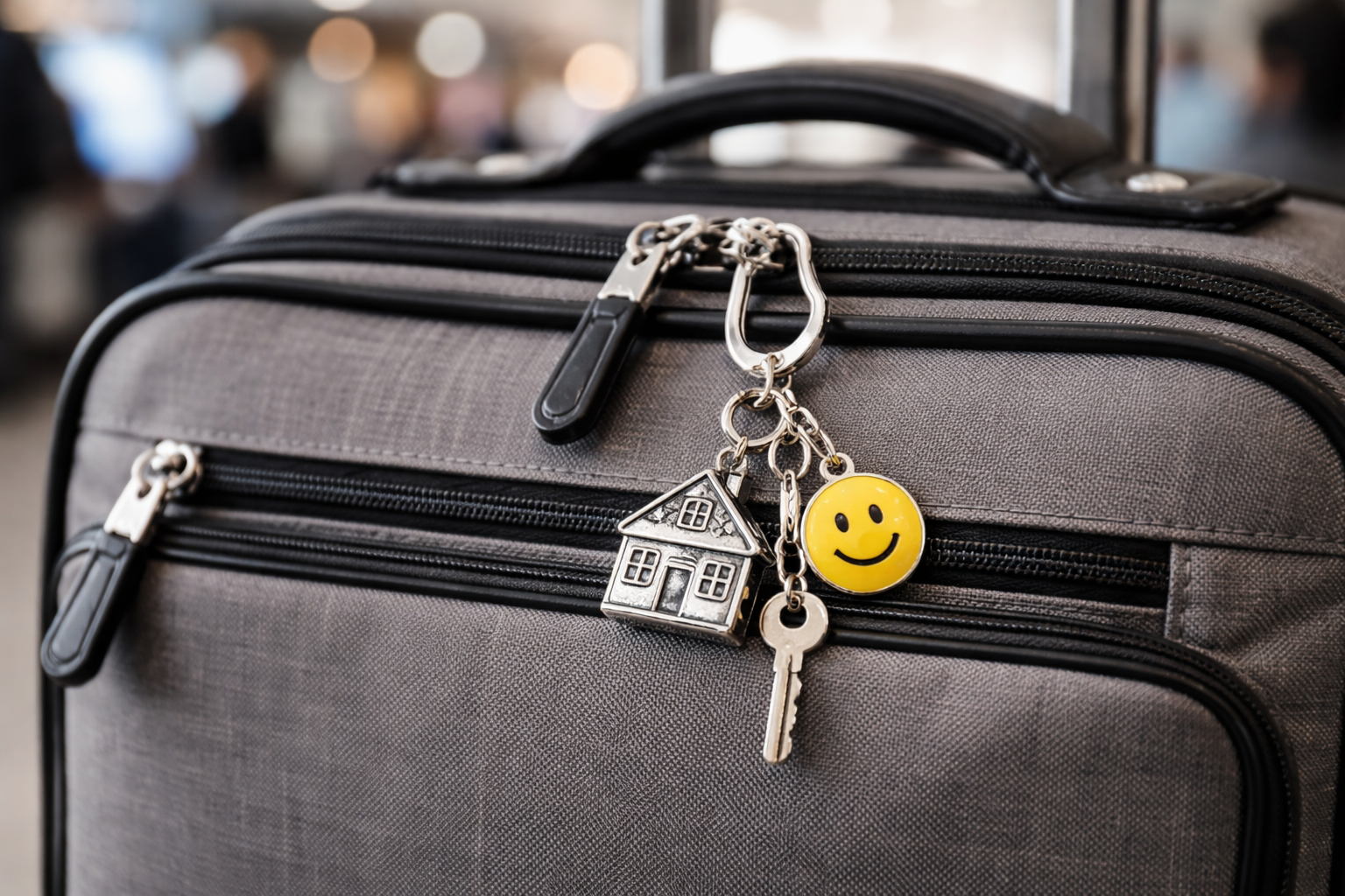 metal keychain on carry-on bag