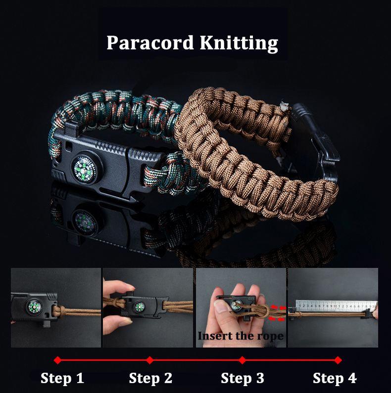 Mens Friendship Easy Adjustable Clasp Rope Tactical Fire Starter Buckles Tools Paracord Survival Bracelet with Compass