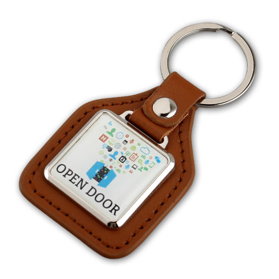 Custom Colorful Cheap Price Metal Key Chain with Leather