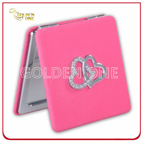 New Design Custom Printed Leather Pocket Mirror with Glitter