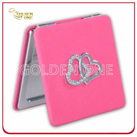 New Design Custom Printed Leather Pocket Mirror with Glitter