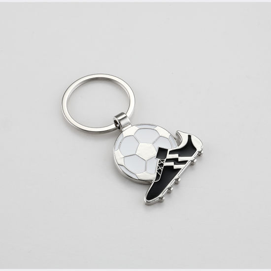 Nickel Plated Steering Wheel Zinc Alloy Key Chain with Compass