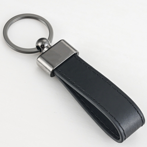 Classic Genuine Leather Key Ring with Hand-Stitched Edge and Polished Zinc Alloy Charm, Premium Gift in Velvet Pouch