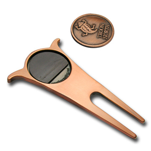 Custom 2D Logo Zinc Alloy Golf Divot Tool with Iron Ball Marker, Professional Divot Repair Fork Pitch Fork for Golfers in Velvet Pouch