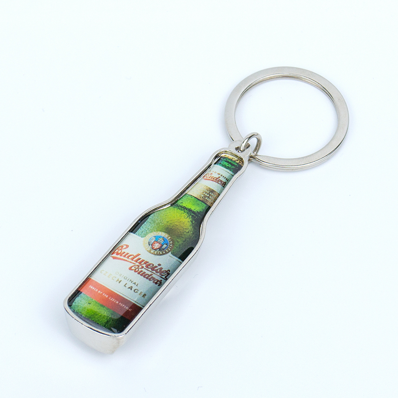 Sticker Drip Glue or Black Laser Engraved Bottle Opener Keychain with Accessories and Paper Card for Brand Promotion