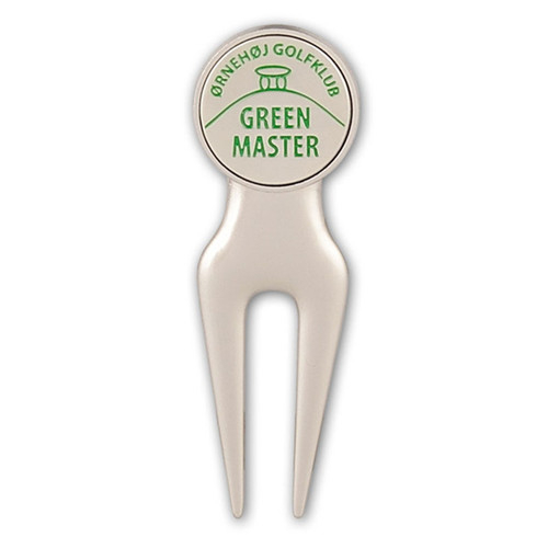 2D Laser Engraved Logo Zinc Alloy Golf Repair Tool, Multi-Function Divot Fork Pitch Fork with Ball Marker for Corporate Golf Gifts in Cardboard Box