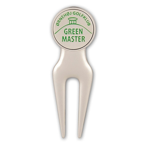 2D Laser Engraved Logo Zinc Alloy Golf Repair Tool, Multi-Function Divot Fork Pitch Fork with Ball Marker for Corporate Golf Gifts in Cardboard Box