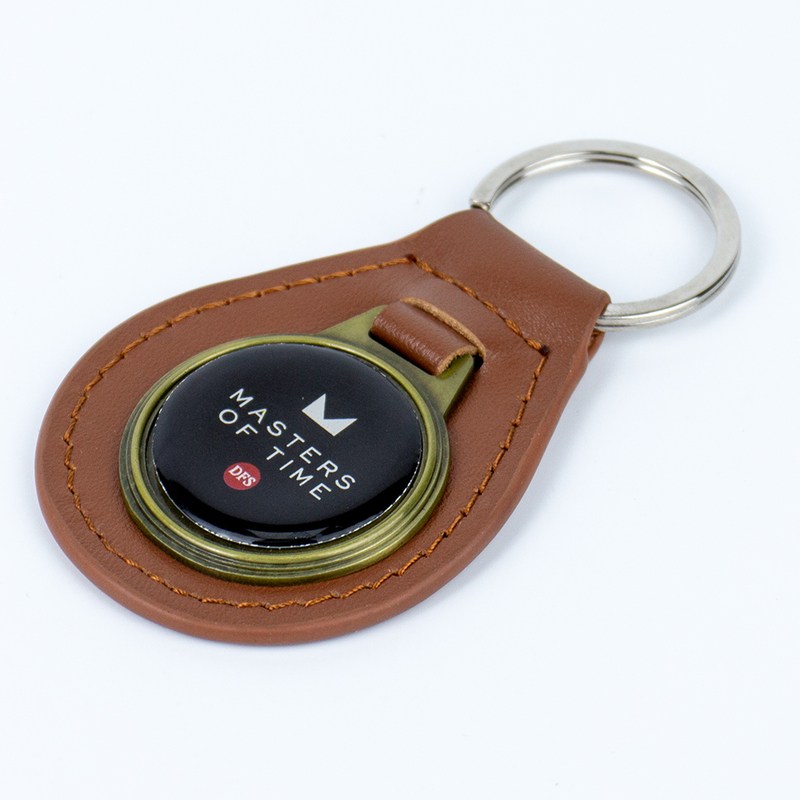 Custom Metal Plate Logo PU Leather Keychain with Laser Engraving and Velvet Pouch for Corporate Branding Gifts
