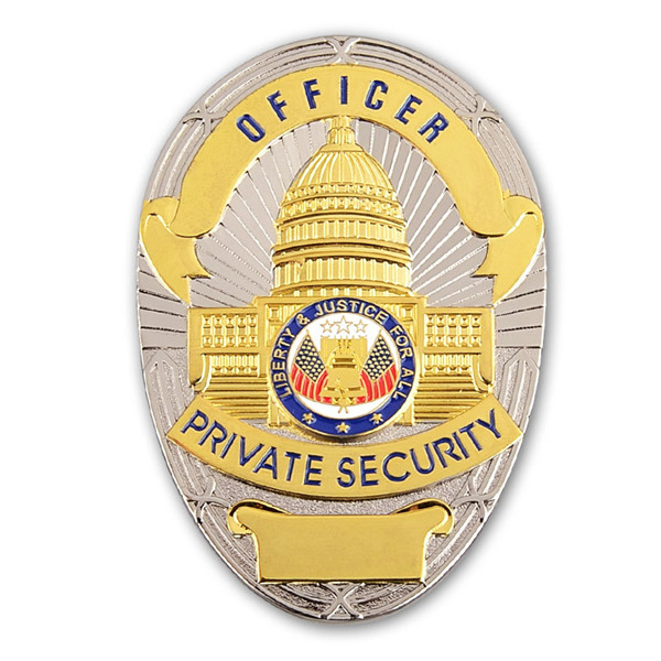 Authorized Justice Security Officer Badge with Intaglio Engraving and Dual-Tone Plating, Formal Court Enforcement Insignia for Judicial Security and Legal Proceedings