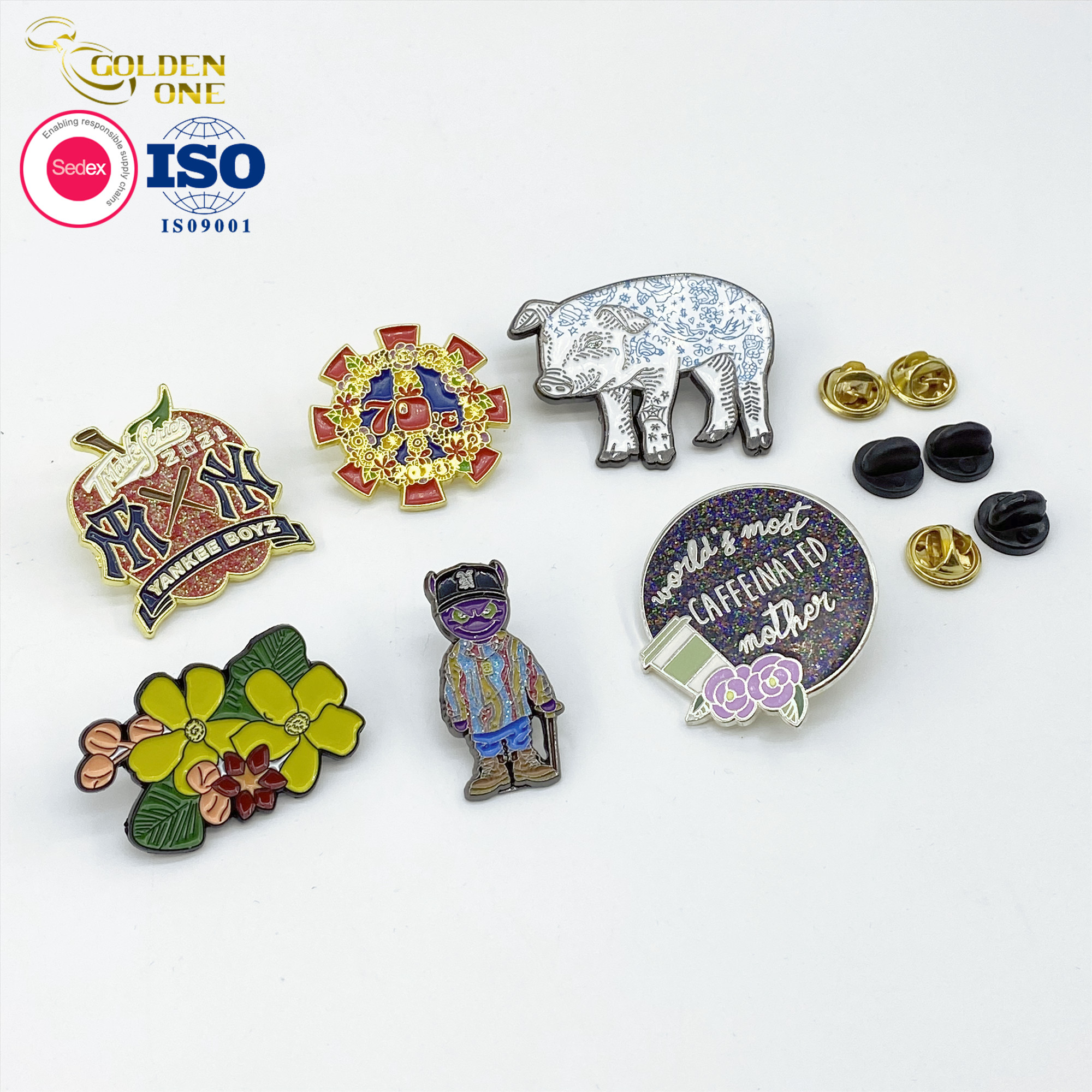 Hot Sale USA Art Anime Custom Pins Logo Badge shiny Gold Plated Metal Pin Cute Soft Enamel Lapel Pin with Box