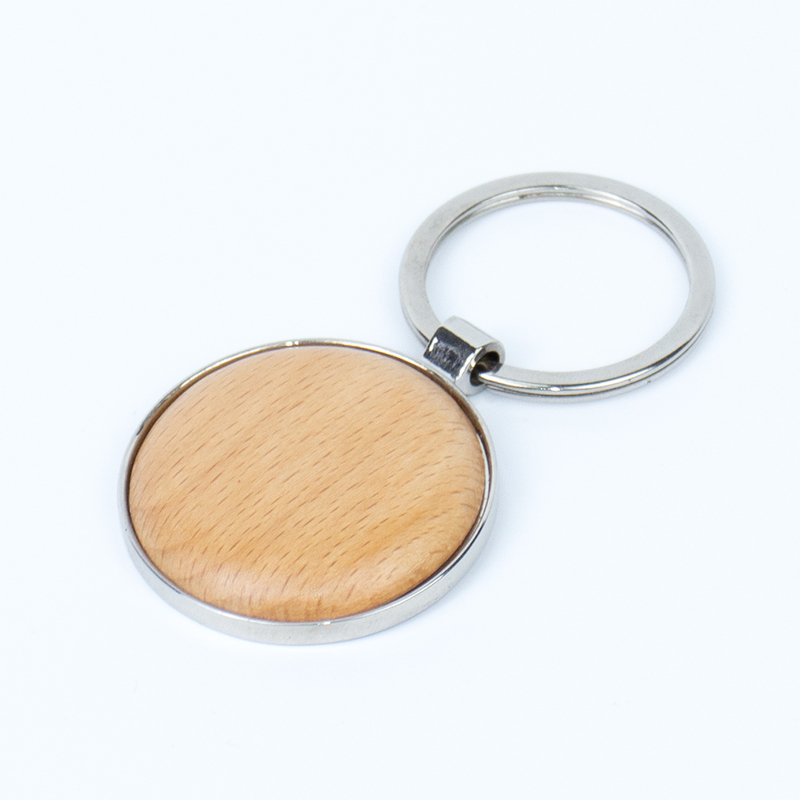 Promotional Custom Personalized Sublimation Circle Shape Laser Blanks Engraved Metal Wooden Key Fob Wood Keychain