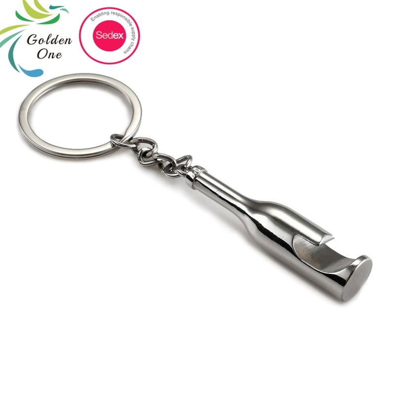 Wholesale blank engraveable metal logo Wine bottle shape can opener key ring sublimation custom beer bottle opener keychain