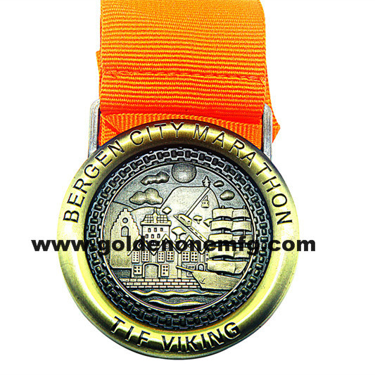 Custom Die Casting Antique Brass Award Medal with Ribbon