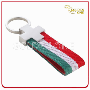 Promotion Colorful Woven Lanyard Metal Keychain