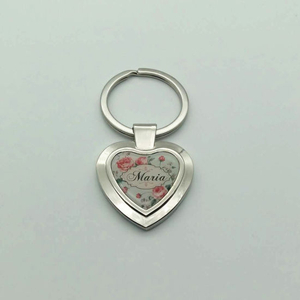 Custom Full Color Printed Epoxy Coated Heart Shape Metal Keychain