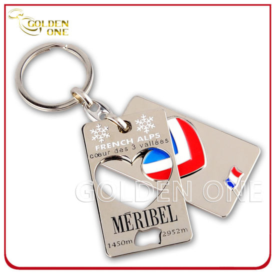 Customized Full Color Printing Square Shaped Nickel Plated Metal Keyring