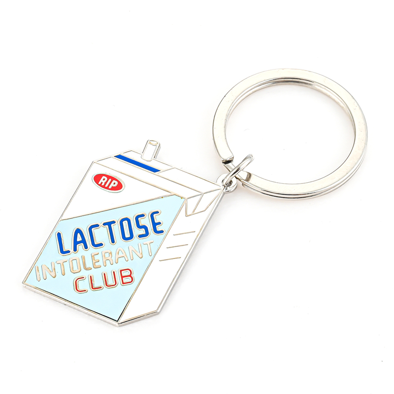 Humorous Lactose Intolerant Club Zinc Alloy Keychain, Screen Printed RIP Design with High-Gloss Epoxy Finish, Membership Style Key Ring for Niche Group Souvenir