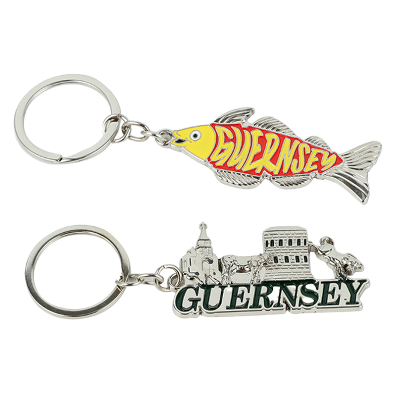 Minimalist Typography Guernsey Zinc Alloy Keychain, Micro-Embossed Lettering with Satin Nickel Finish, Sleek Text-Art Key Ring for Island Travel Memento