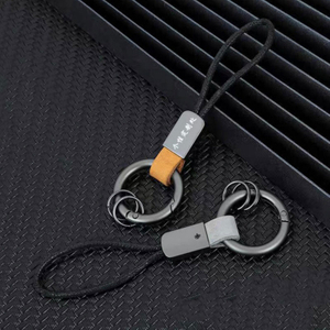 Modern Geometric Laser Cut Leather Keychain with Colored Edge Paint and Magnetic Box Luxury Packaging