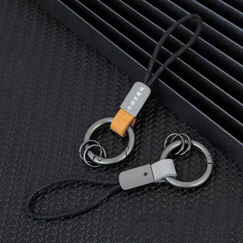 Modern Geometric Laser Cut Leather Keychain with Colored Edge Paint and Magnetic Box Luxury Packaging