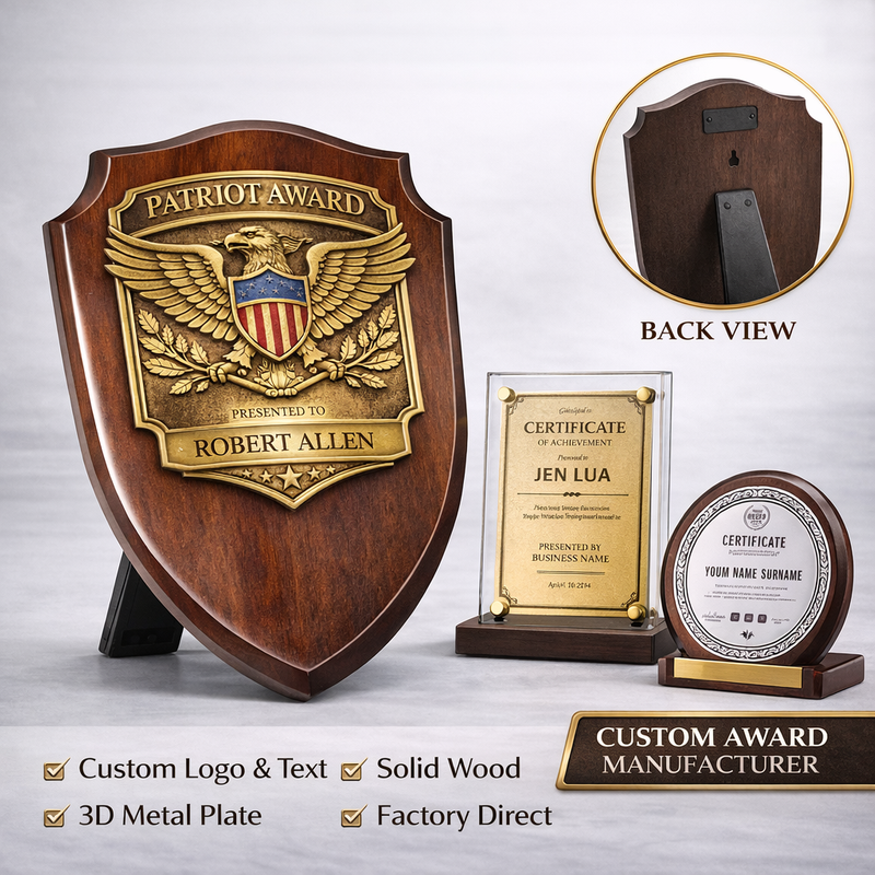 Professional Corporate Award Plaque Wood and Metal Combination, Customized Engraved Recognition Board for Business Achievements
