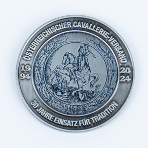 Austrian Cavalry Association 30th Anniversary Challenge Coin with High Relief Silver Plating, Traditional Equestrian Commemorative for Heritage Events and Association Ceremonies
