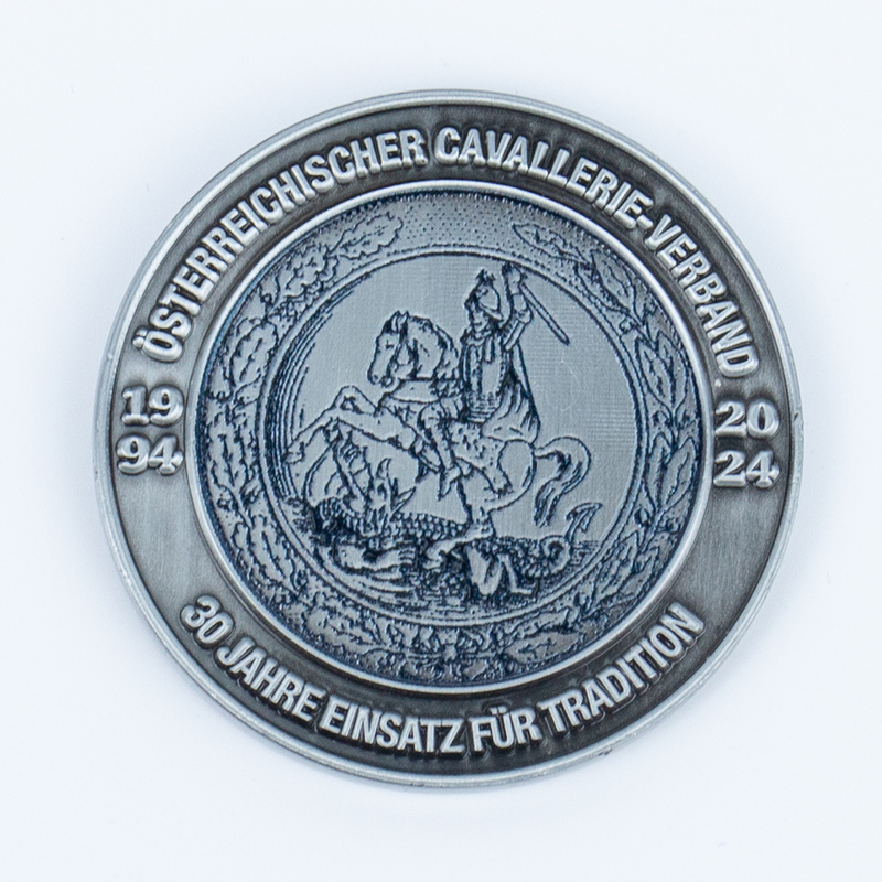 Austrian Cavalry Association 30th Anniversary Challenge Coin with High Relief Silver Plating, Traditional Equestrian Commemorative for Heritage Events and Association Ceremonies
