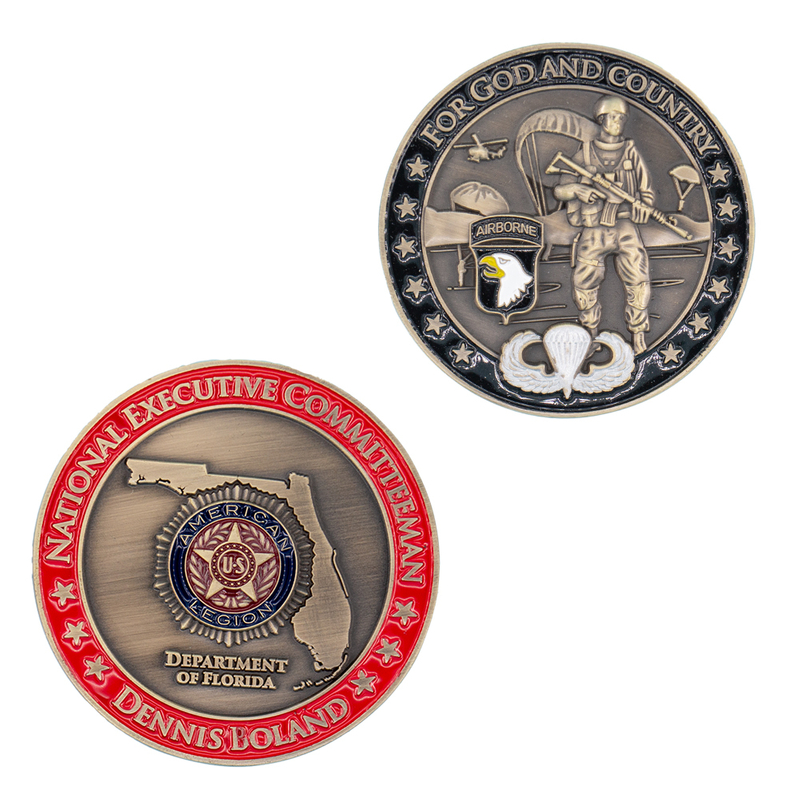 State-Level Airborne Department of Florida Challenge Coin with Deep Relief and Antique Bronze Finish, Airborne Unit Commemorative for State Airborne Ceremonies and Veterans Events