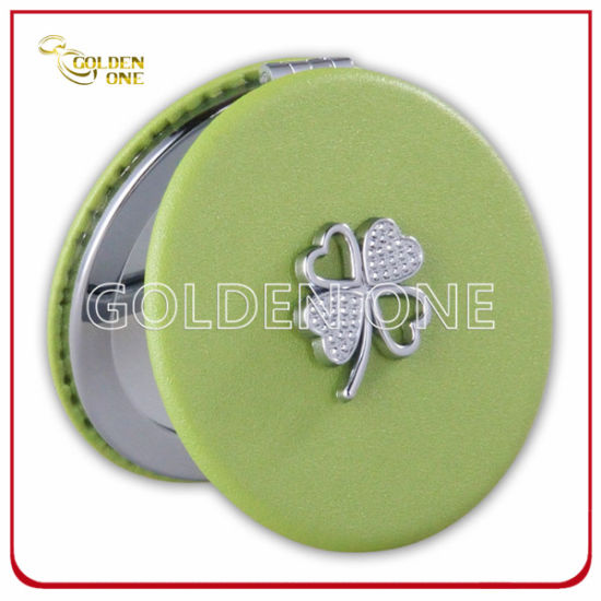 New Design Custom Printed Leather Pocket Mirror with Glitter