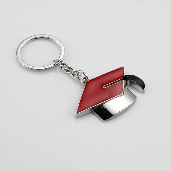 Nickel Plated Steering Wheel Zinc Alloy Key Chain with Compass