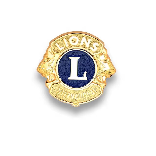 Custom Lions Club Lapel Pin with Gold Plated Zinc Alloy and Embossed Lion Emblem for Membership Recognition and Charity Events