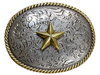 Western Star Commemorative Belt Buckle Bronze Floral Engraved Vintage Cowboy Trophy Buckle Metal Collectible Souvenir Gift Craft Decor