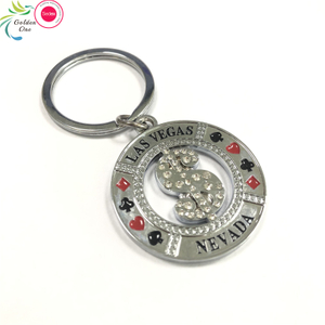 High Quality Custom Customized Promotion Gift Las Vegas Souvenir Cut Out Zinc Alloy Spinning Metal Keychain With Diamond