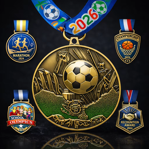 Premium Zinc Alloy Custom Logo Soccer Medal with Engraved 3D Design for Championship Award Bronze Finish Sports Recognition