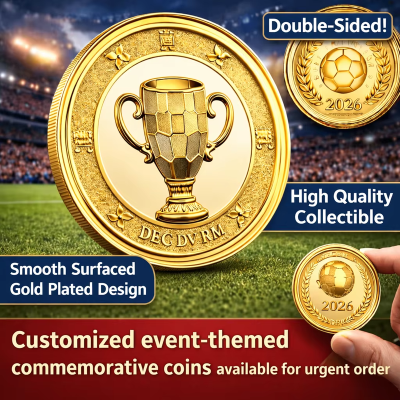 Luxury Gold Plated Canadian Mexico Soccer Fan Challenge Coin Copper Metal Custom Commemorative Collections Efootball 2026 Coins