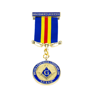 Freemason Award Medal Zinc Alloy Masonic Lodge Honor Medal with Ribbon Enamel Brotherhood for Freemasonry Ceremony Souvenir Gift