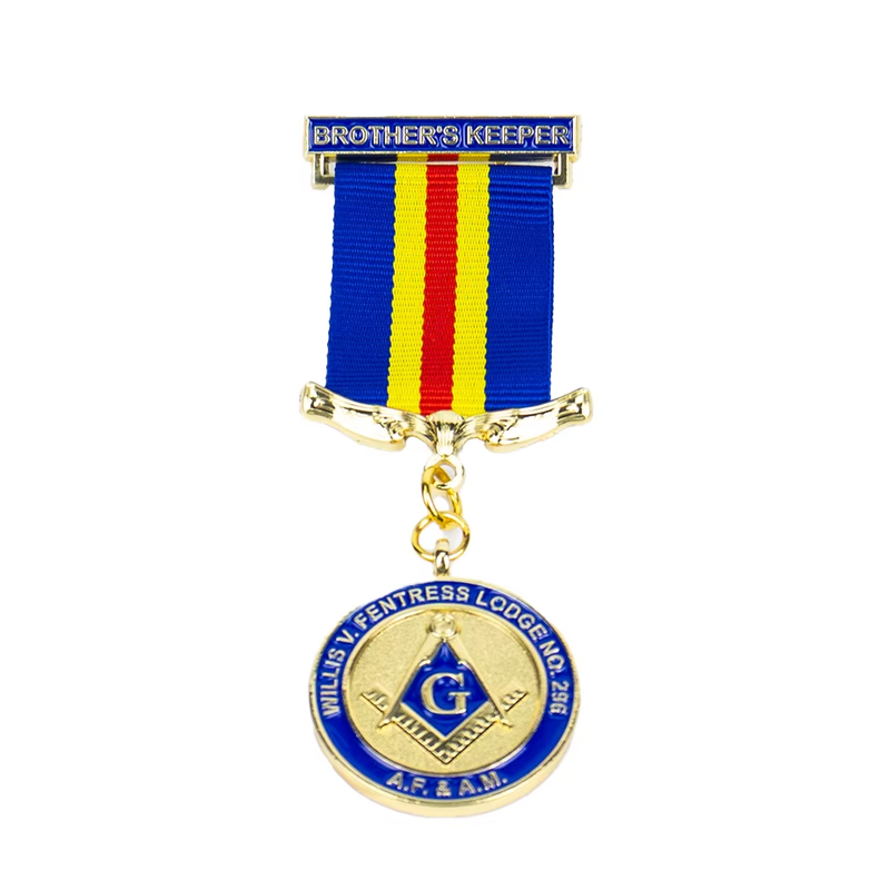 Freemason Award Medal Zinc Alloy Masonic Lodge Honor Medal with Ribbon Enamel Brotherhood for Freemasonry Ceremony Souvenir Gift